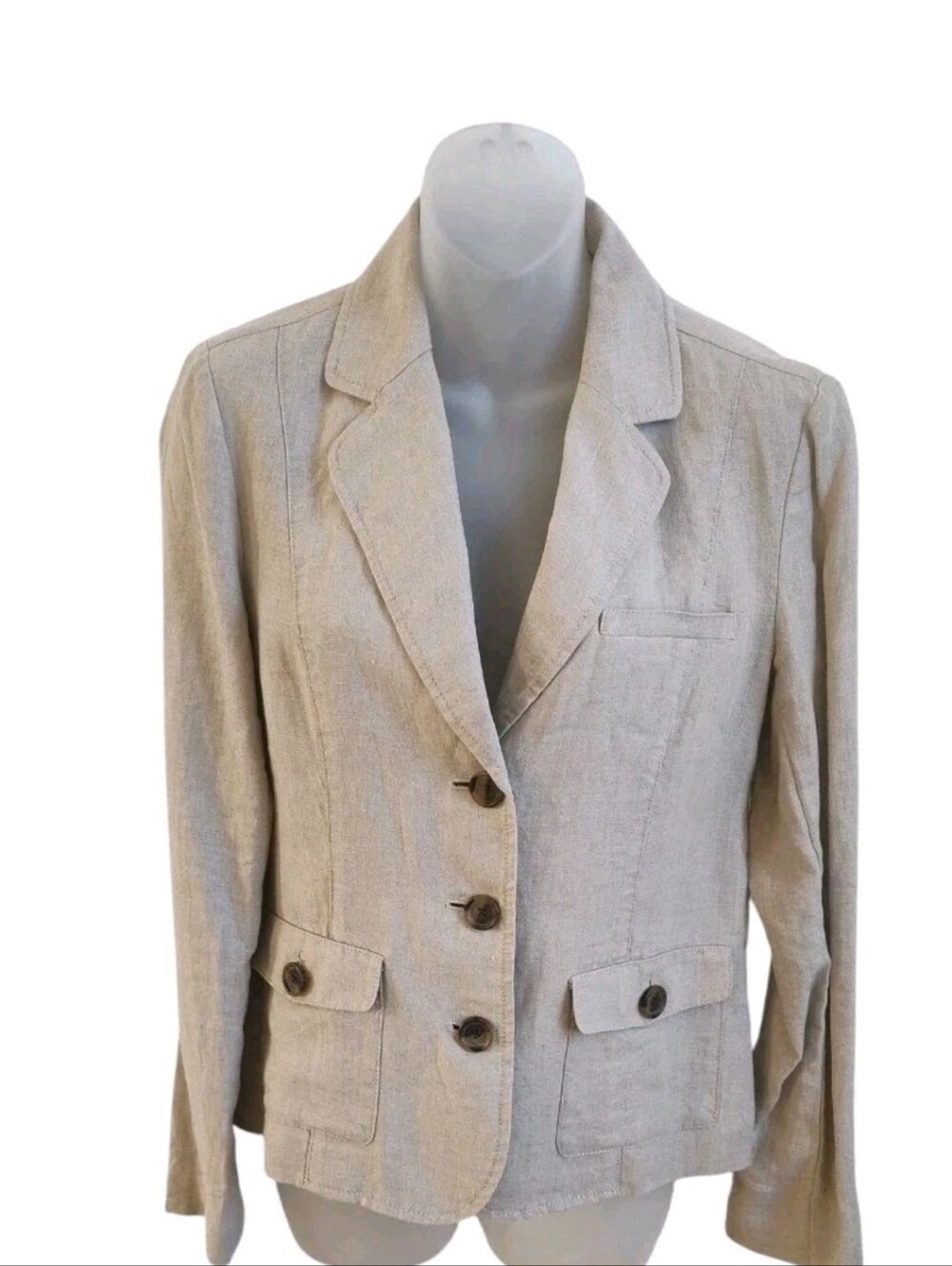 Liz Claiborne Linen Blazer Size Small Natural Beige w Pockets 100% Linen